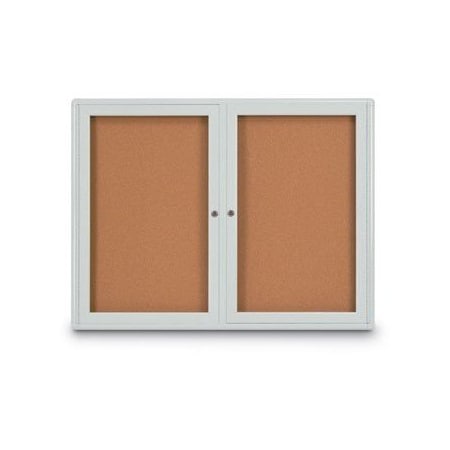 United Visual Products Double Door Radius Corkboard, 42"x32", Sat, UV70025RC-SATINRC-BLACK UV70025RC-SATINRC-BLACK